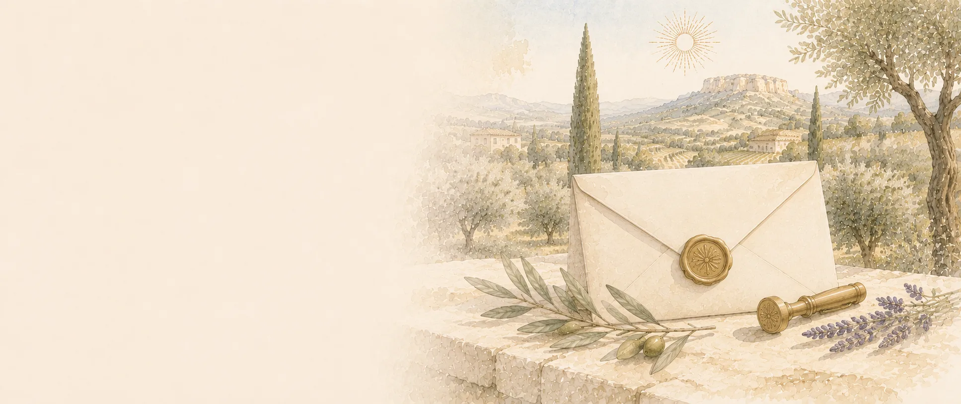 Illustration aquarelle : mas provençal et lavande